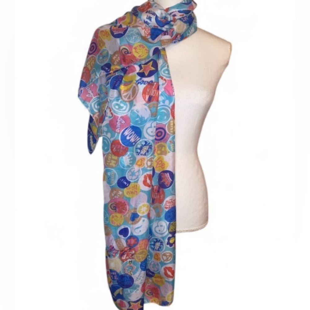 POP ART Fashion Scarf- Lite Blue Background Pop Art Sayings & Graphics
66”x 28” - Picture 3 of 7